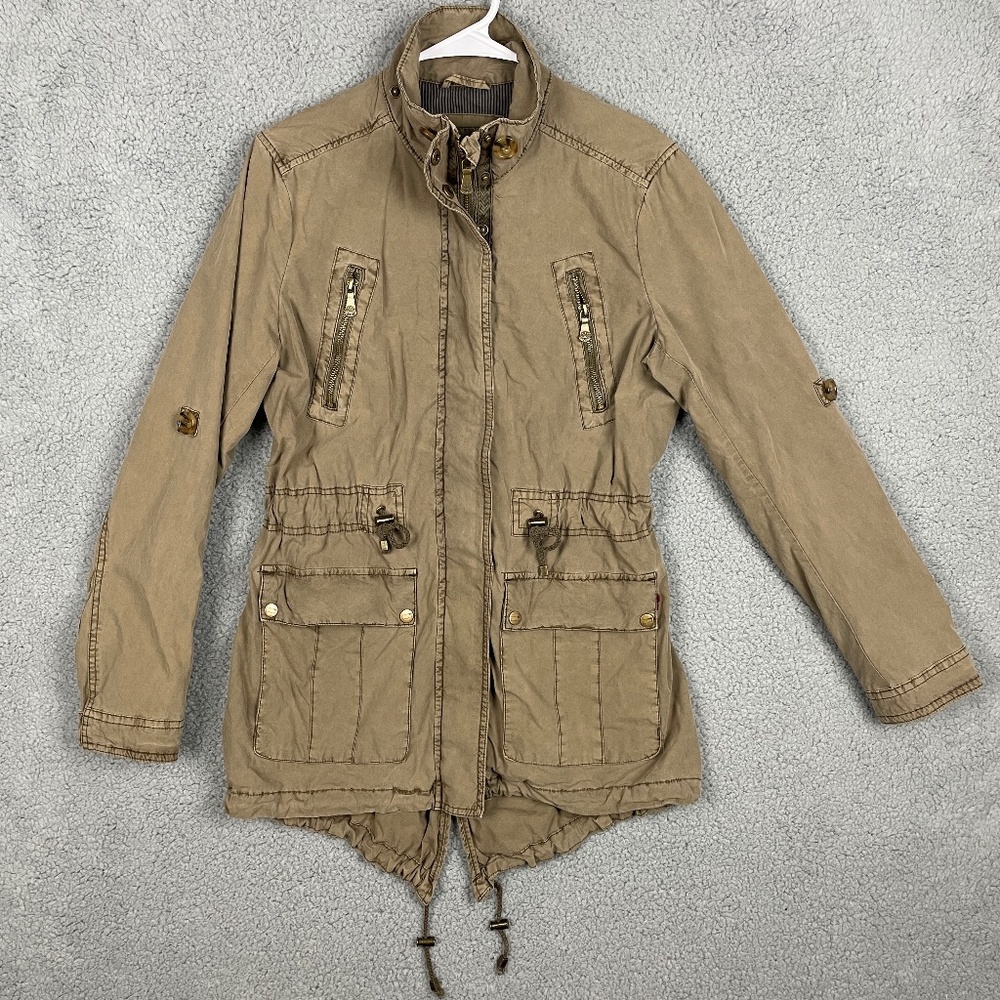 LEVI'S Utility Jacket Womens S Brown Military Full Zip Snap Button -NO HOOD